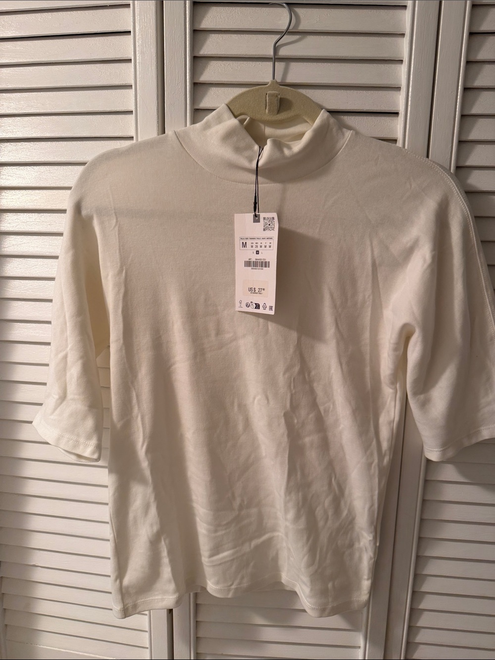 Zara Cream Mock Neck Short Sleeve Tee